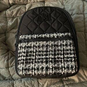 BADGLEY MISCHKA Big Diamond Quilted Nylon Backpack NWT Black White MSRP $169